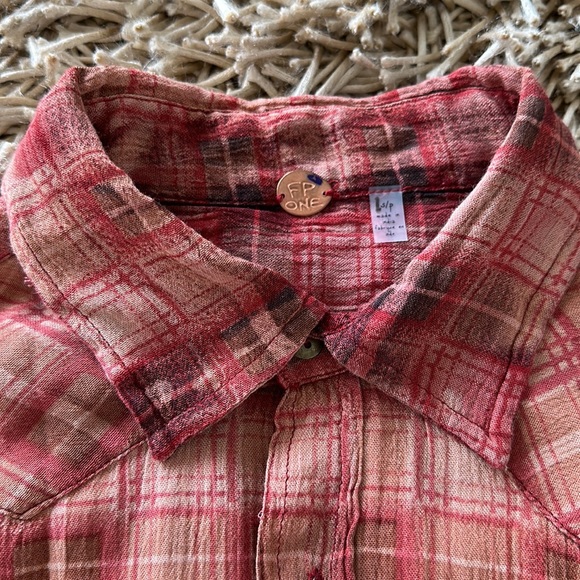 Free People Plaid Long Sleeve Shirt Hand Dyed Size S - Picture 6 of 8